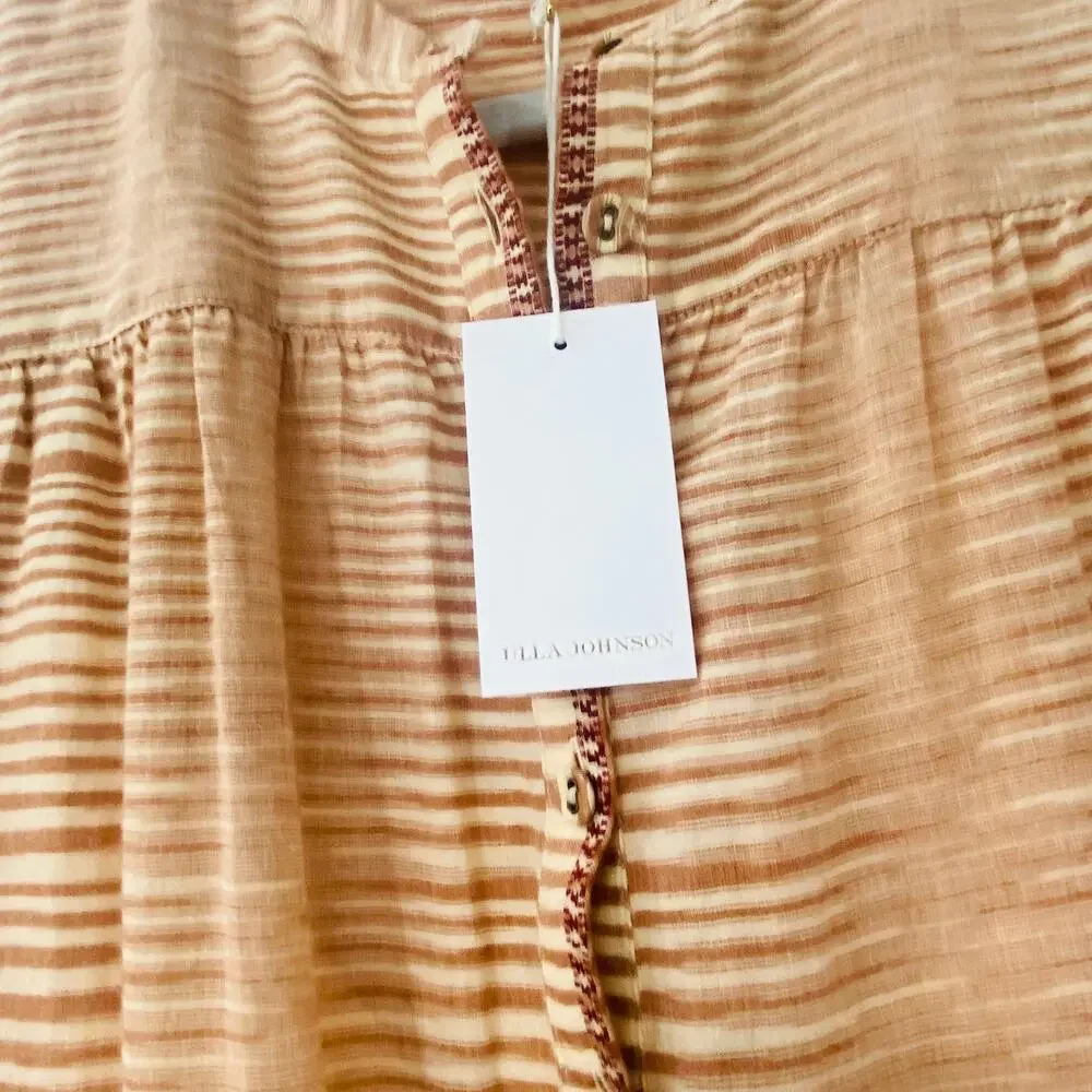 NEW Ulla Johnson Fiora Striped Shirt Dress Medium Sz 8 Beige Tan Brown Feminine